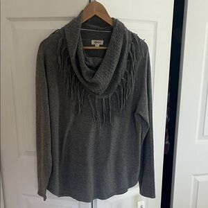 Style & Co. Charcoal Cowl Neck Sweater with Fringe